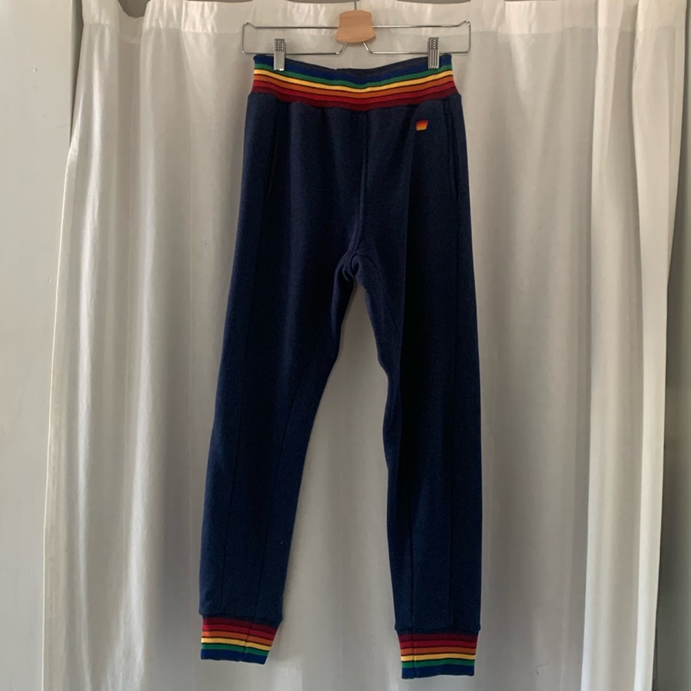 Aviator Nation navy rainbow rib sweatpants size small Excellent condition.